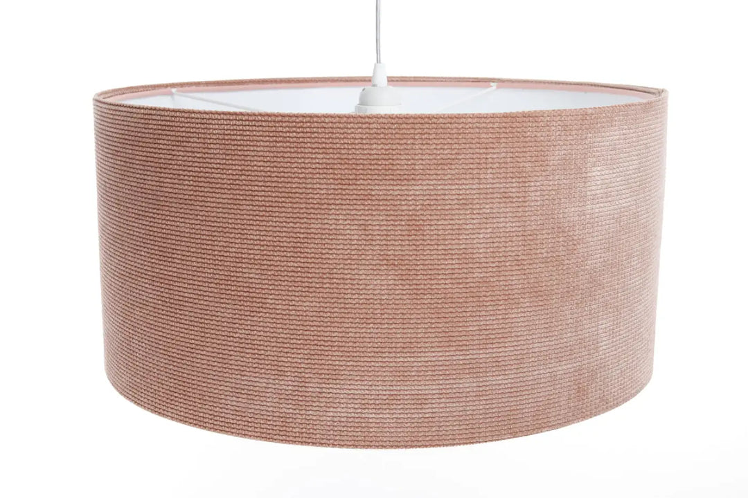 Suspension luminaire cylindrique en tissu rose texturé avec un style moderne chic en velours structural rose gold