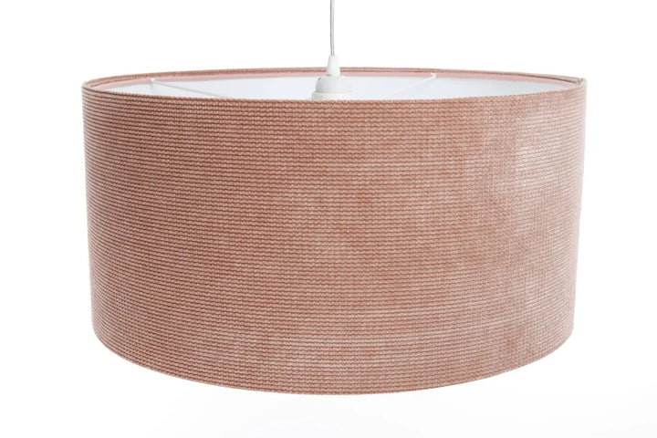 Suspension luminaire cylindrique en tissu rose texturé avec un style moderne chic en velours structural rose gold