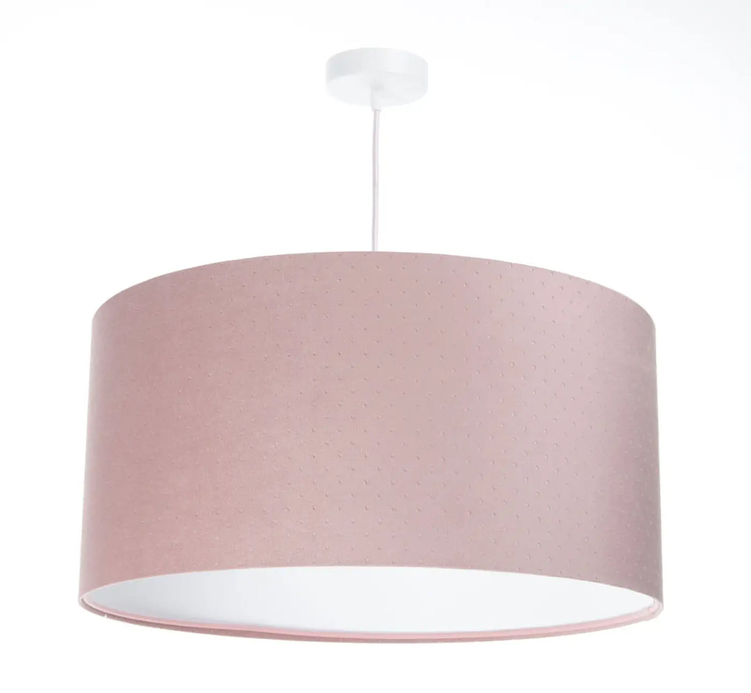 Suspension luminaire classic jasmin avec abat-jour cylindrique en tissu rose texturé et intérieur blanc