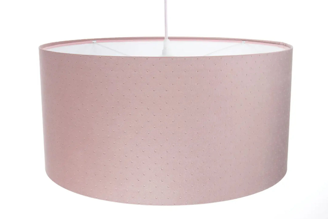 Suspension luminaire classic jasmin rose avec design cylindrique et tissu rose doux à texture ponctuée