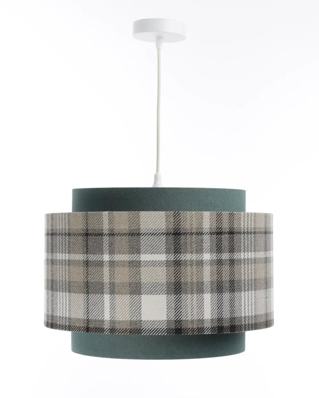 Suspension luminaire doblo avec abat jour tissu turquoise uni et gris motif à carreaux beige élégant