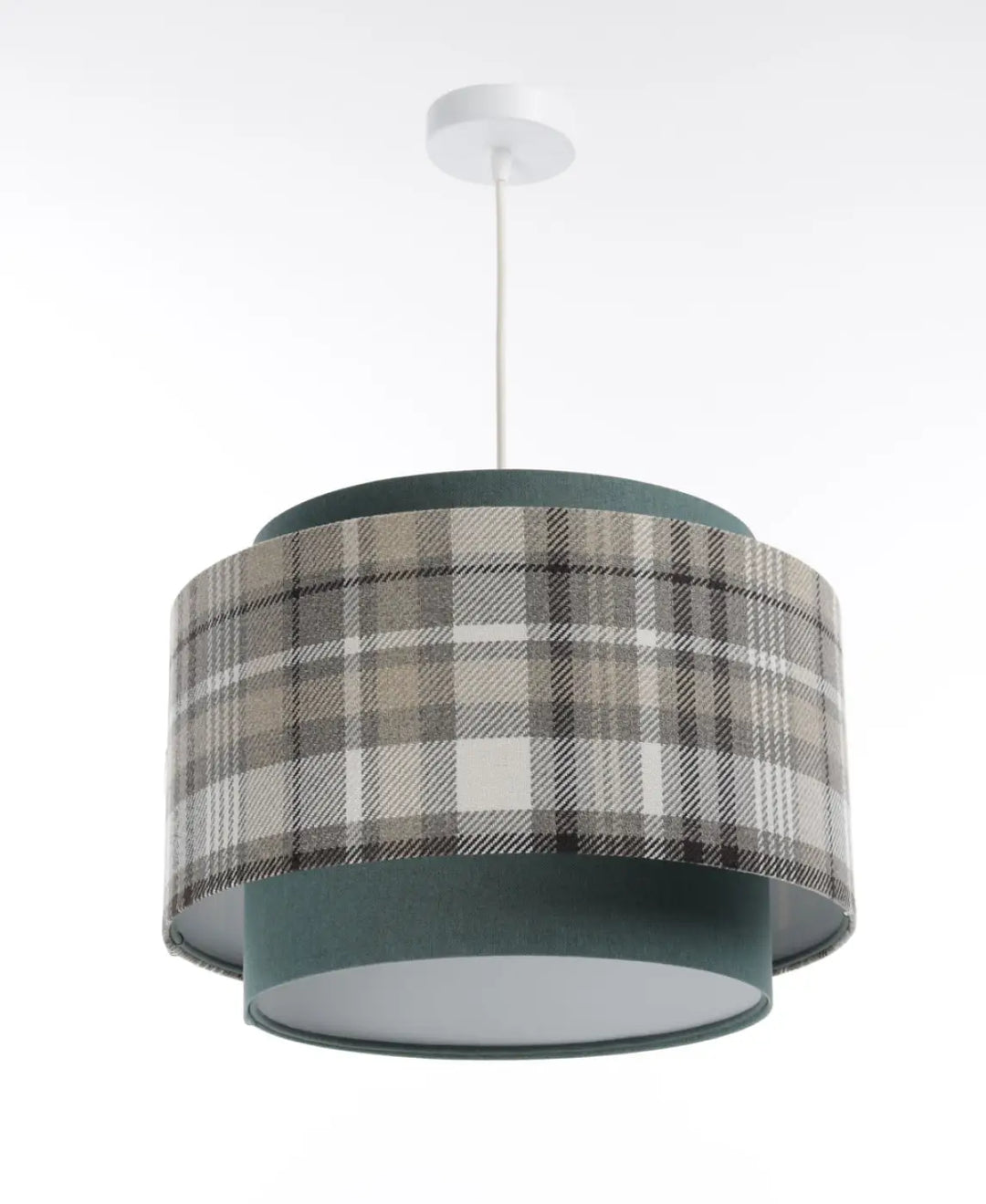 Suspension luminaire doblo à double abat-jour avec tissu turquoise et gris design à motif à carreaux beige et gris