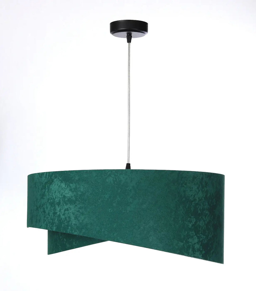 Suspension luminaire galaxy velour 50 cm en tissu vert avec câble argenté chic et fixation plafond noire élégante