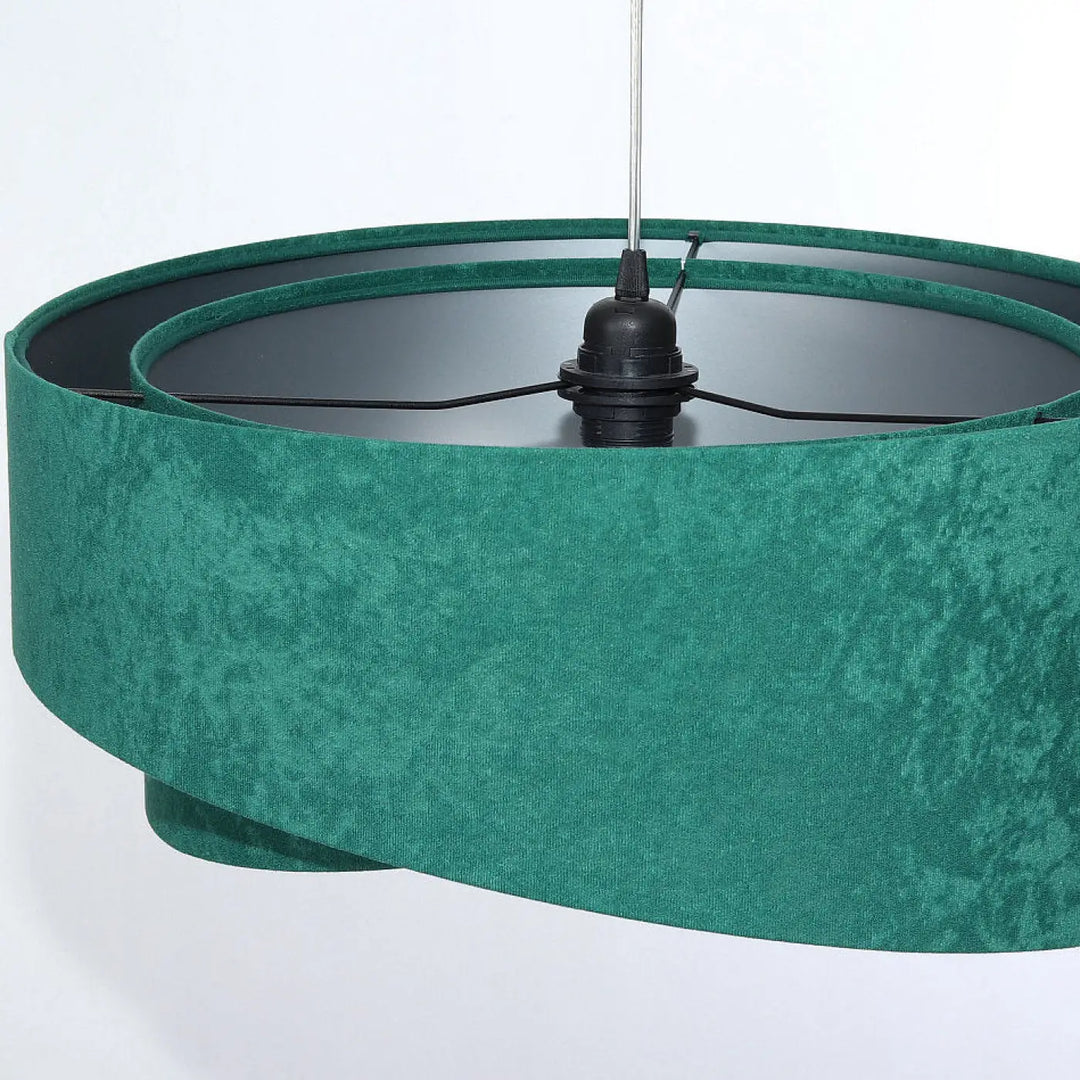 Suspension luminaire galaxy velour 50 cm avec abat-jour en tissu vert émeraude velours et fixation noir argenté chic