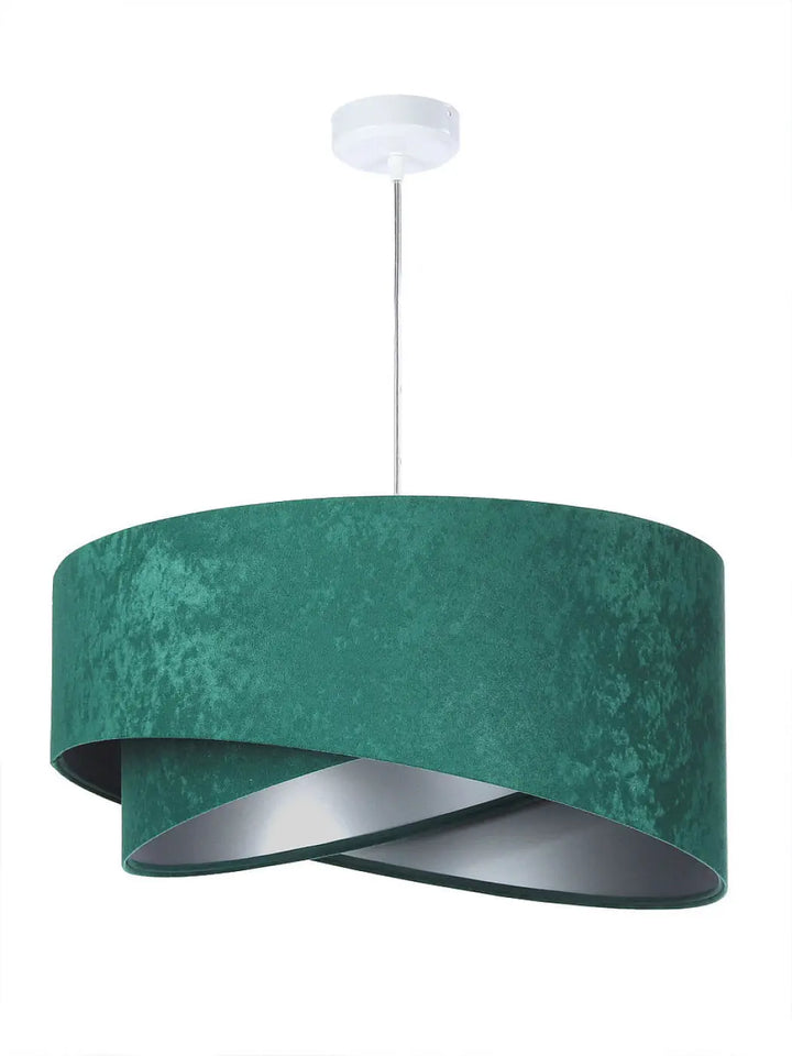 Suspension luminaire galaxy velour 50 cm en tissu vert avec intérieur argenté chic et design moderne élégant