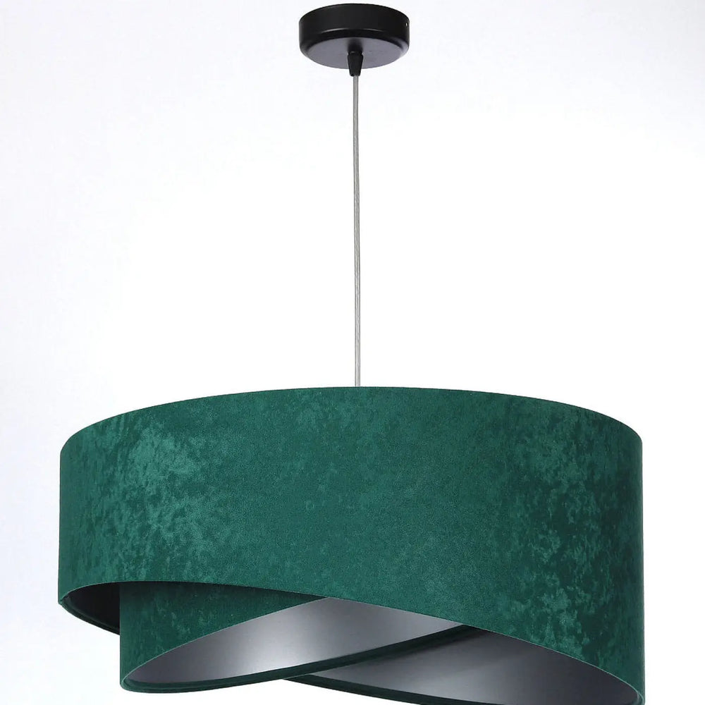 Suspension luminaire galaxy velour 50 cm en tissu vert avec montage noir et intérieur argenté chic métallique