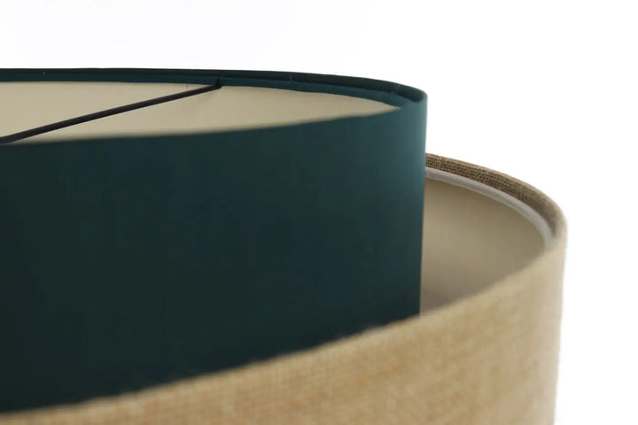 Suspension luminaire doblo classic avec abat-jour velours tissu vert et intérieur beige style écru chic