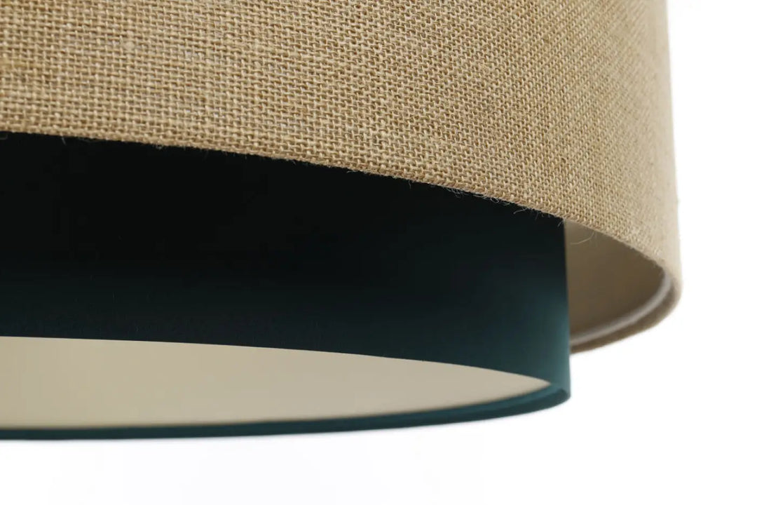 Suspension luminaire doblo classic avec abat-jour en tissu vert texturé et intérieur écru chic en lin beige