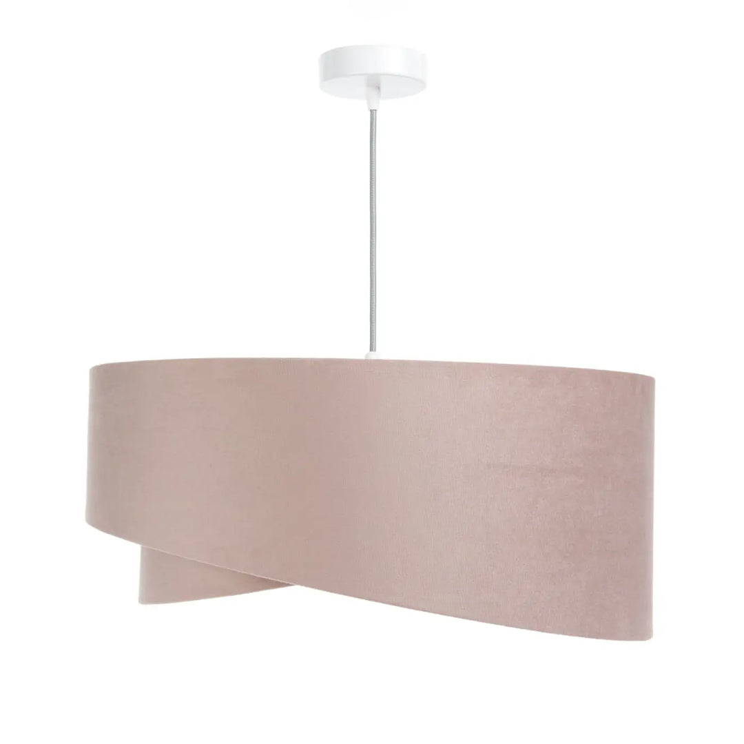 Suspension luminaire avec abat-jour en tissu vieux rose clair au design torsadé élégant et fluide