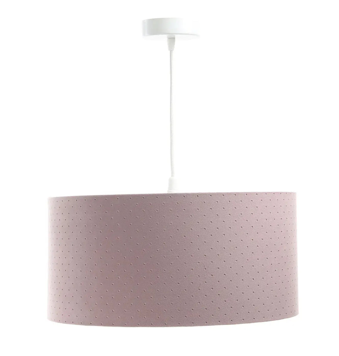 Suspension luminaire classic jasmin violet clair en tissu violet avec abat-jour cylindrique rose doux à texture ponctuée