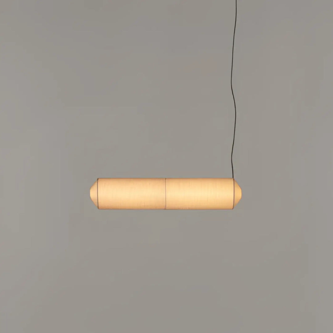 Suspension luminaire copa avec abat-jour cylindrique en tissu washi tissé de teinte chaude pour décoration intérieure