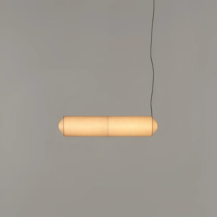 Suspension luminaire copa avec abat-jour cylindrique en tissu washi tissé de teinte chaude pour décoration intérieure