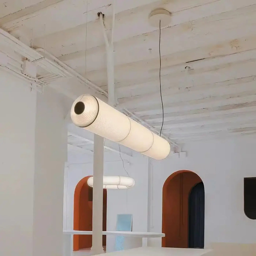 Suspension luminaire copía en tissu washi avec surface texturée et coutures visibles pour décoration intérieure élégante
