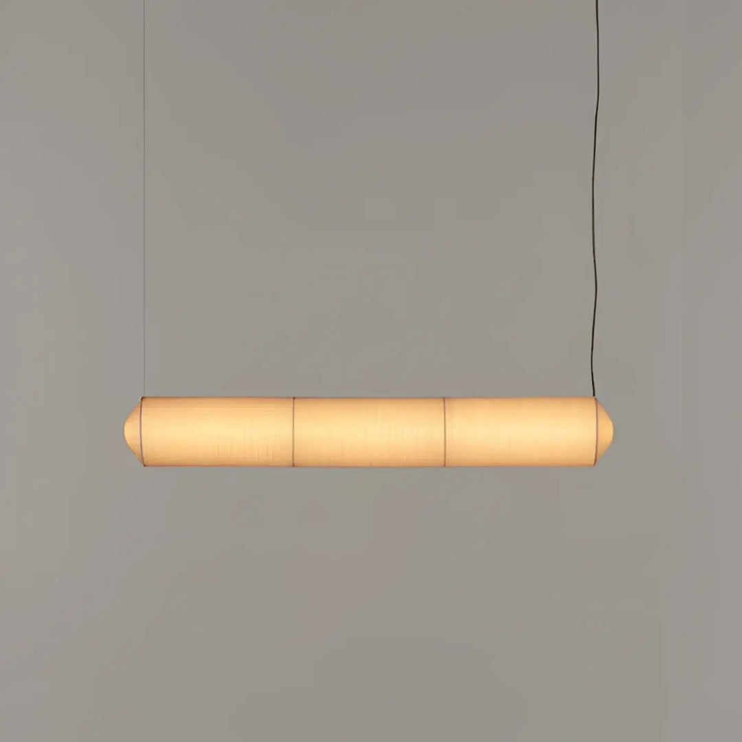 Suspension luminaire copía avec abat-jour cylindrique en tissu washi tissé ton chaud pour décoration intérieure