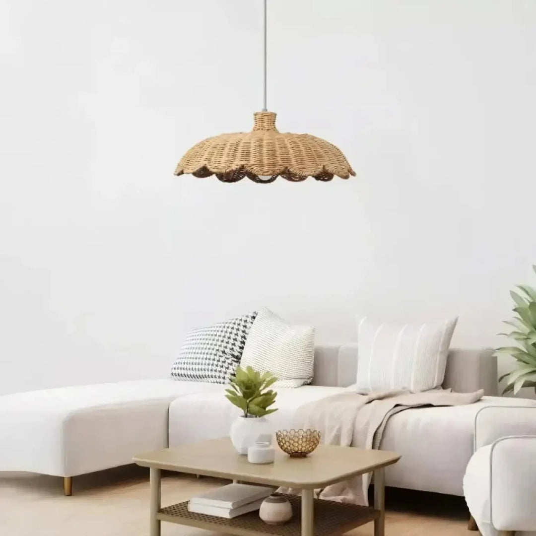 Suspension tressé en rotin style bohème beige chic