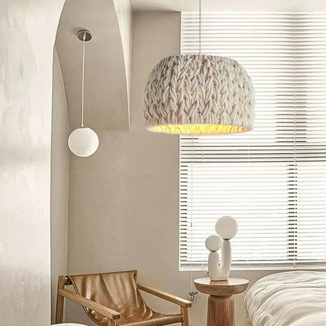 Suspension luminaire tressée en corde style bohème naturel


