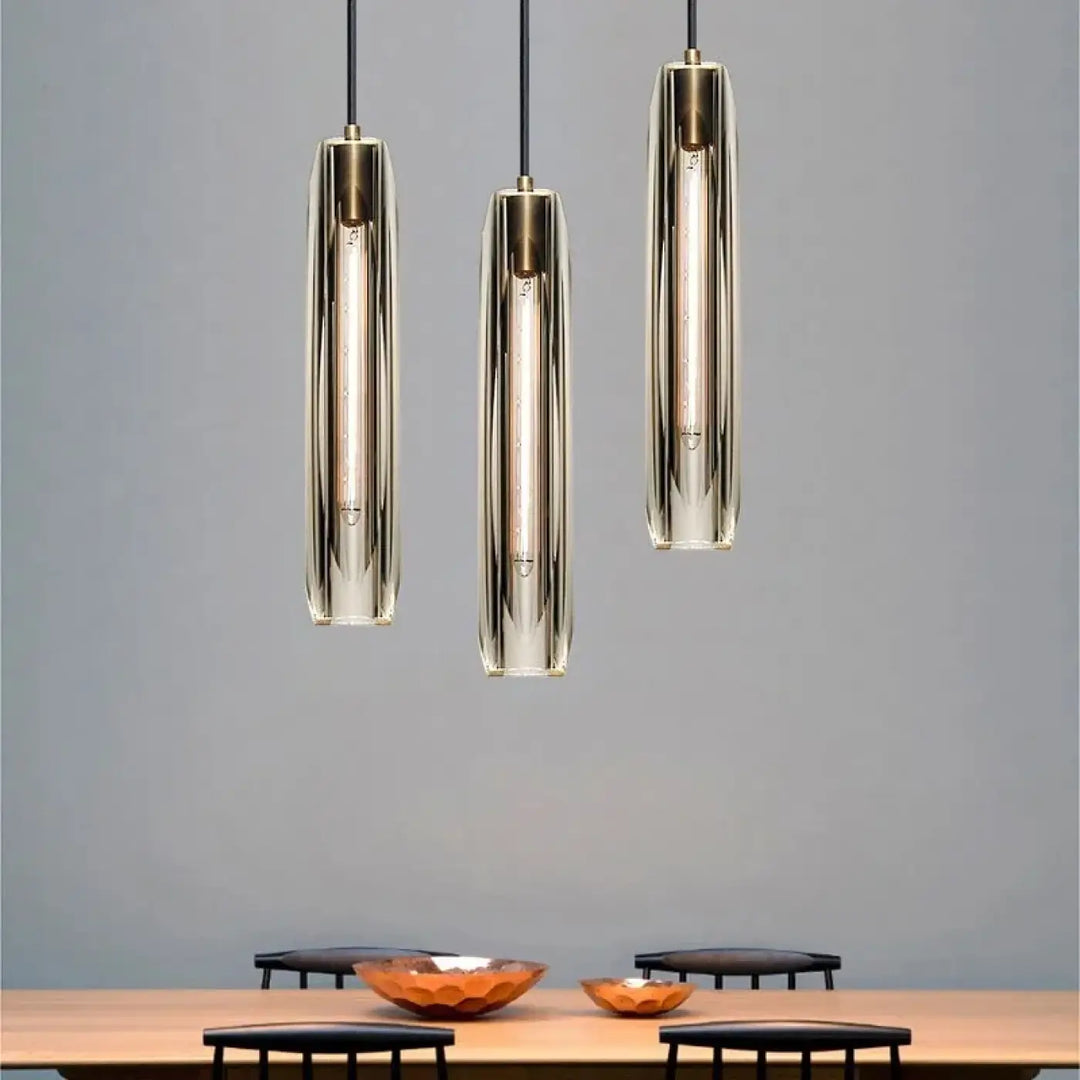Suspension Luminaire Tube Verre Sculpté Élégant Design

