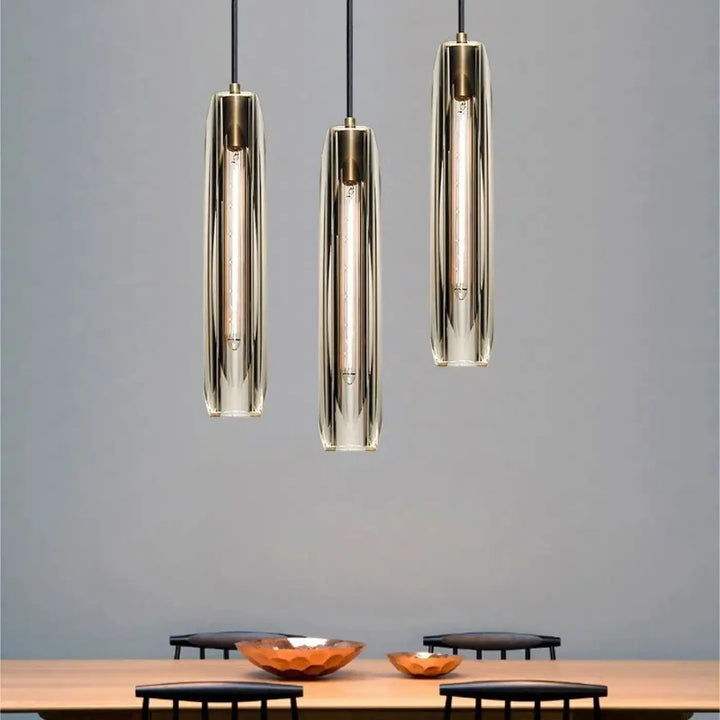Suspension Luminaire Tube Verre Sculpté Élégant Design

