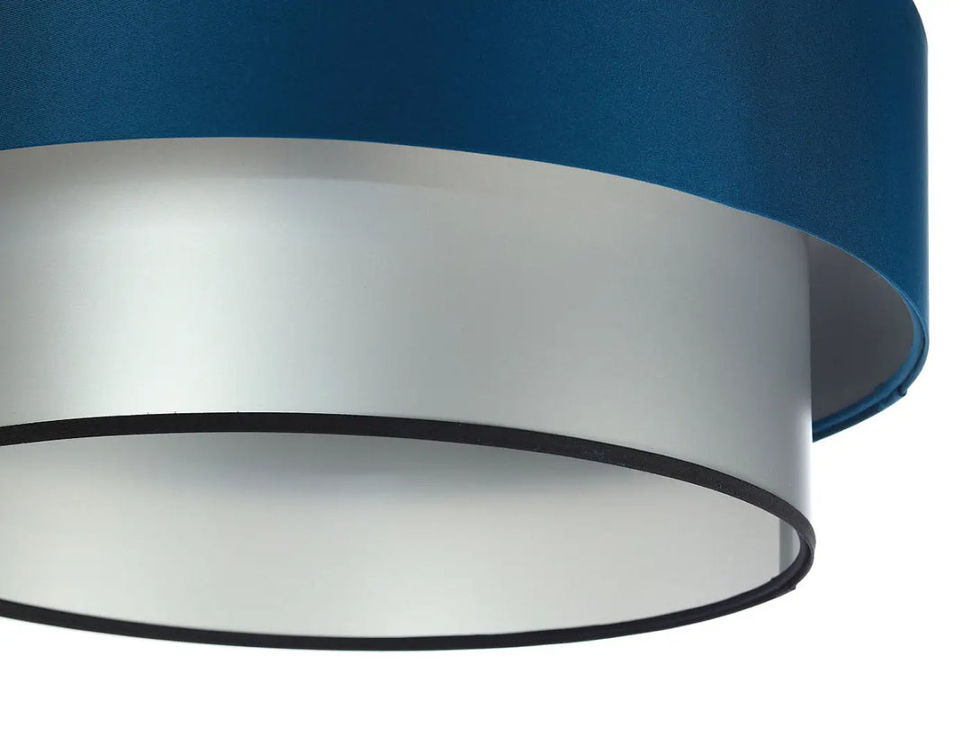 Suspension luminaire duo turquoise argent avec abat-jour deux niveaux bleu et argent bord noir