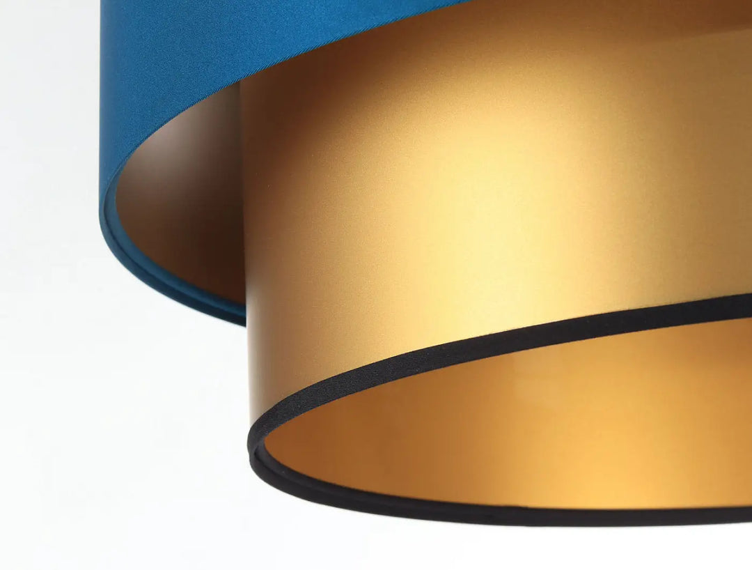 Suspension luminaire duo avec abat-jour à étages turquoise et doré avec bordure noire pour éclairage décoratif