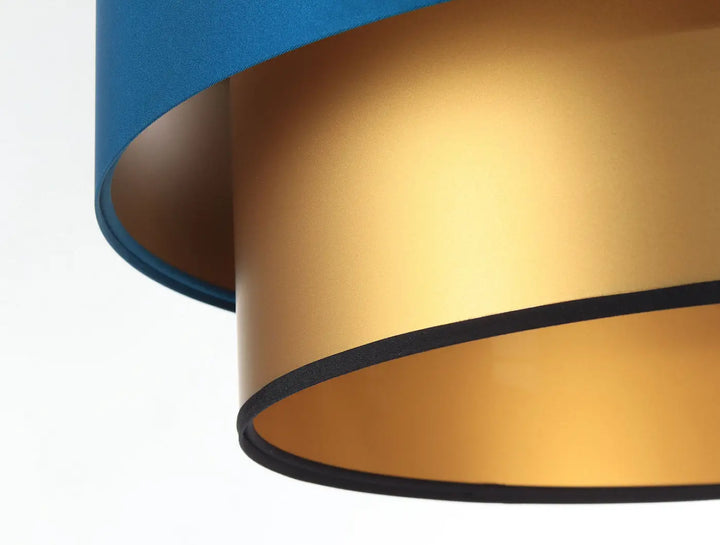 Suspension luminaire duo avec abat-jour à étages turquoise et doré avec bordure noire pour éclairage décoratif