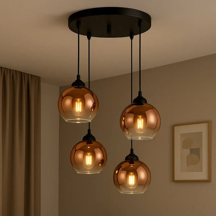 Suspension luminaire en verre ambré vintage décoratif cosy