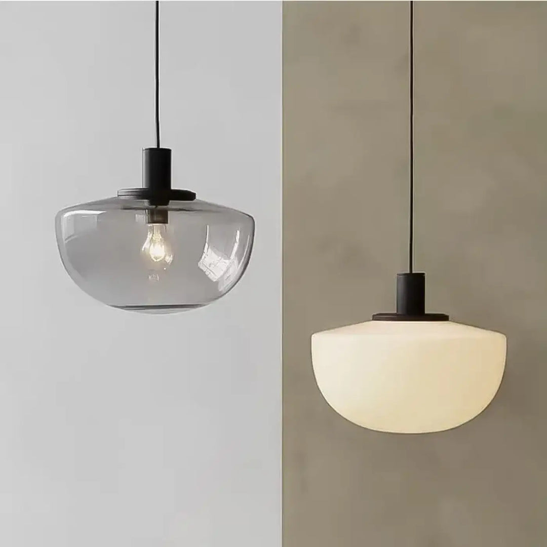 Suspension luminaire en verre blanc design scandinave épuré