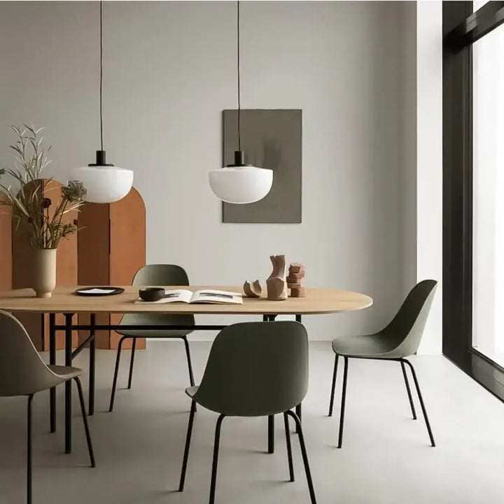 Suspension luminaire en verre blanc design scandinave épuré