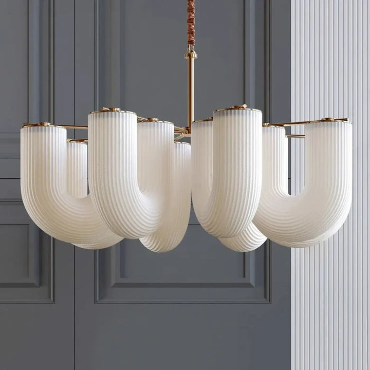 Lustre En Verre Blanc Sculptural Style Contemporain

