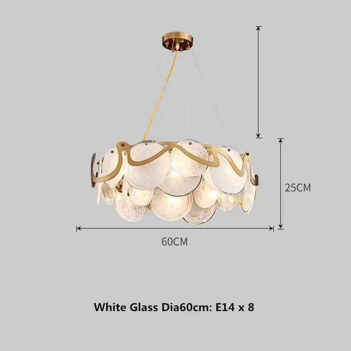Suspension luminaire en verre blanc et structure dorée chic