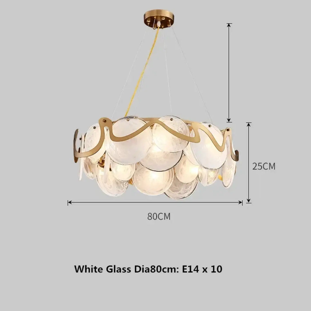 Suspension luminaire en verre blanc et structure dorée chic