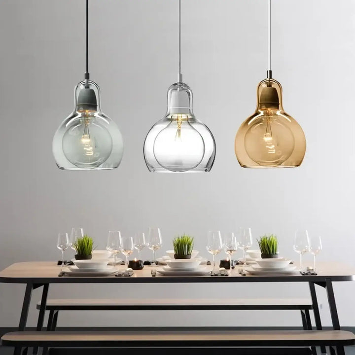 Suspension luminaire en verre coloré style moderne gris doré clair