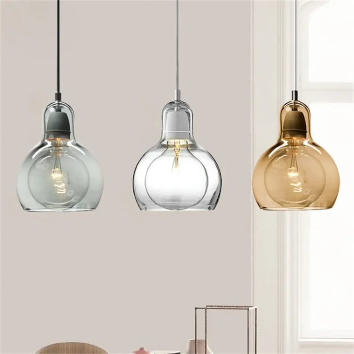 Suspension luminaire en verre coloré style moderne gris doré clair
