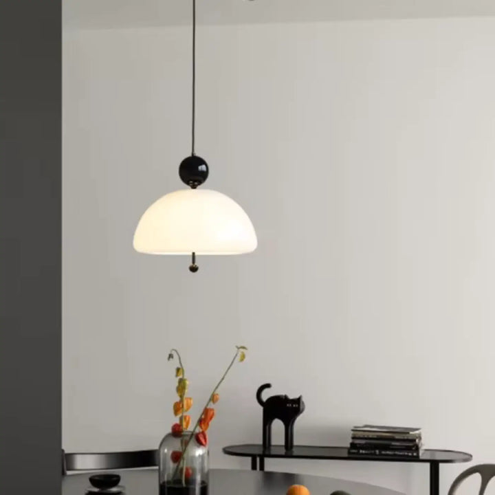 Suspension Luminaire Verre Demi Globe Blanc Et Finitions Couleur