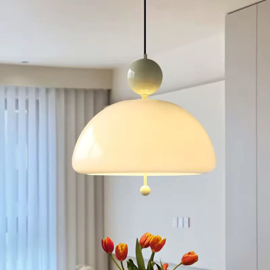 Suspension Luminaire Verre Demi Globe Blanc Et Finitions Couleur