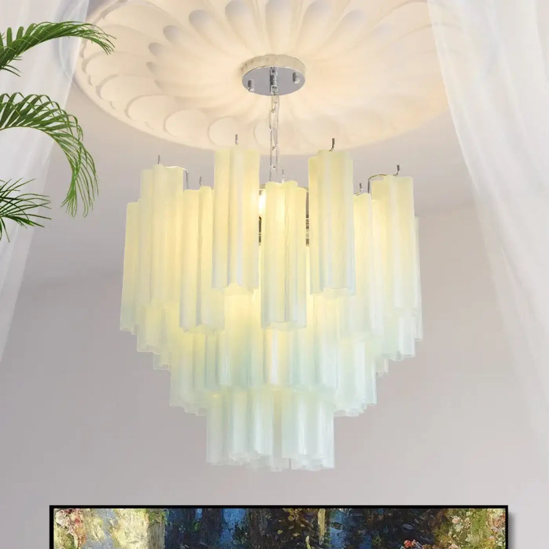 Suspension luminaire pinky avec tubes en verre givré dégradé blanc crème à jaune pâle pour salle à manger