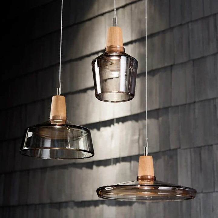 Suspension luminaire en verre effet bois au style scandinave