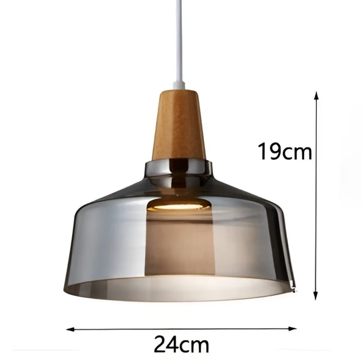 Suspension luminaire en verre fumé et bois design moderne élégant
