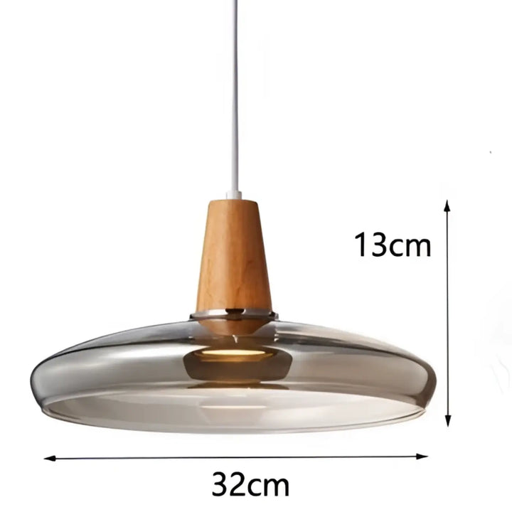 Suspension luminaire en verre fumé et bois design moderne élégant