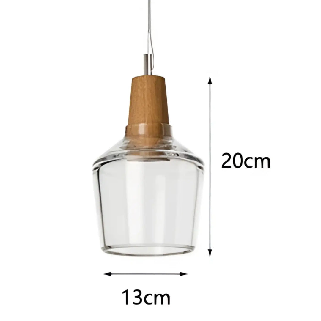 Suspension luminaire en verre fumé et bois design moderne élégant