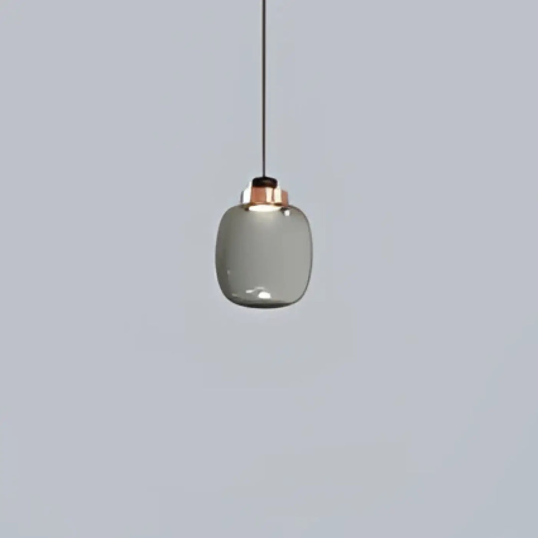 Suspension luminaire mistral avec verre gris fumé mat et structure en metal cuivré pour eclairage moderne