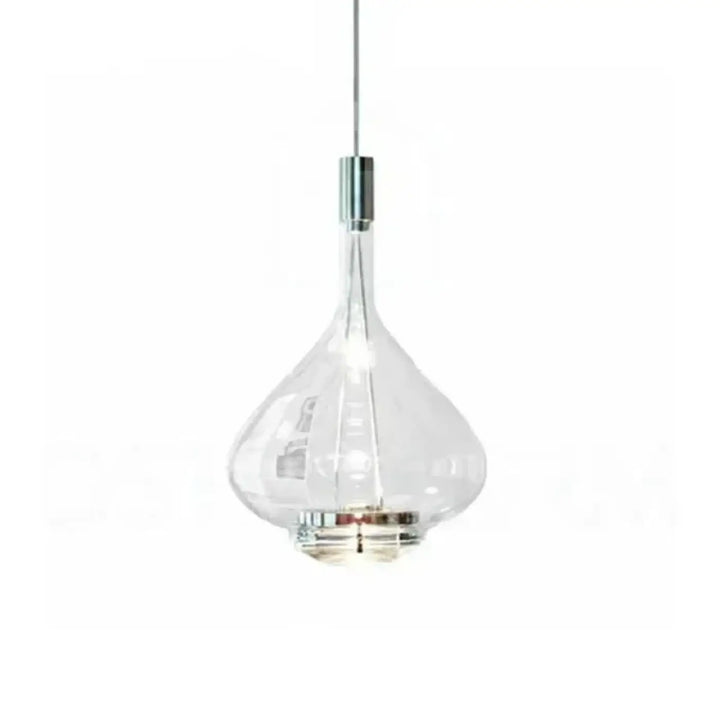 Suspension luminaire elys en verre soufflé clair avec design goutte et accents chrome poli effet fumé
