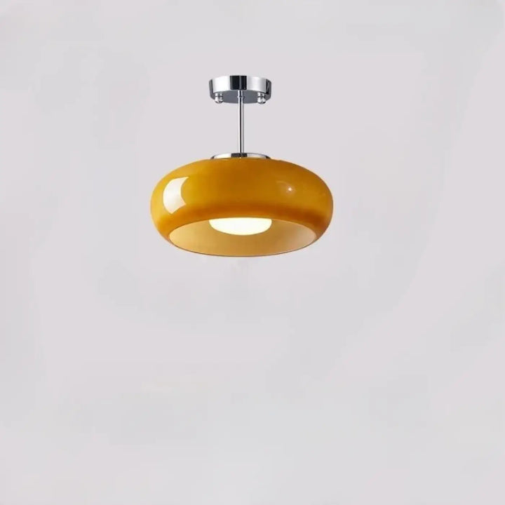 Suspension luminaire melora en verre teinté aux tons ambre avec finition chrome poli