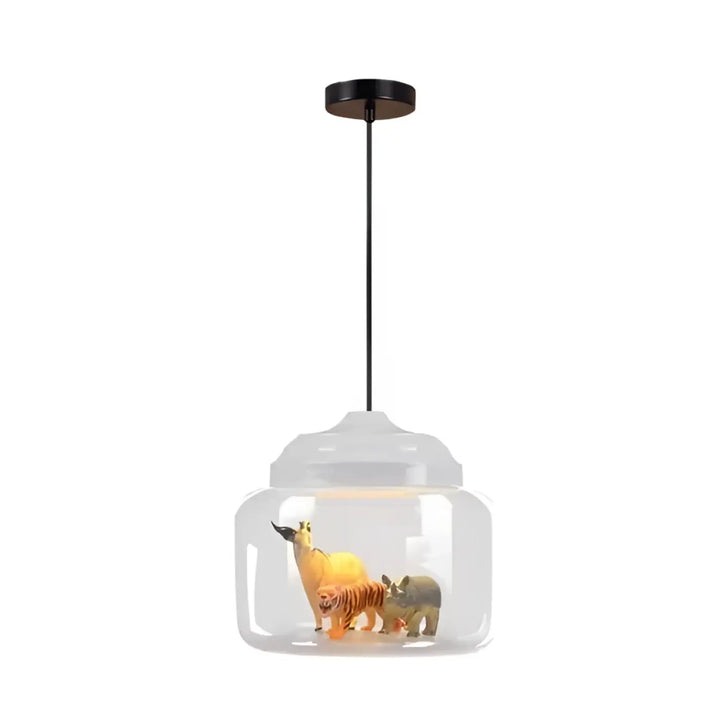 Suspension luminaire savana en verre transparent avec miniatures d animaux sauvages à l intérieur