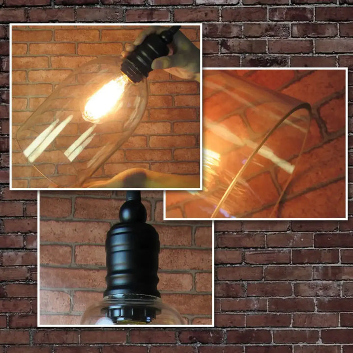 Suspension luminaire verre transparent style industriel loft