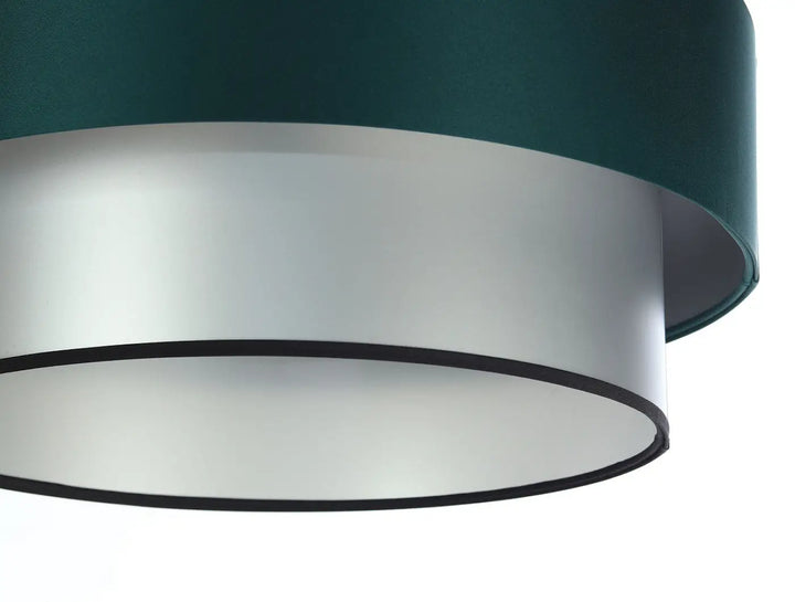 Suspension luminaire duo avec abat-jour drum deux niveaux teal et argent design moderne avec bordure noire