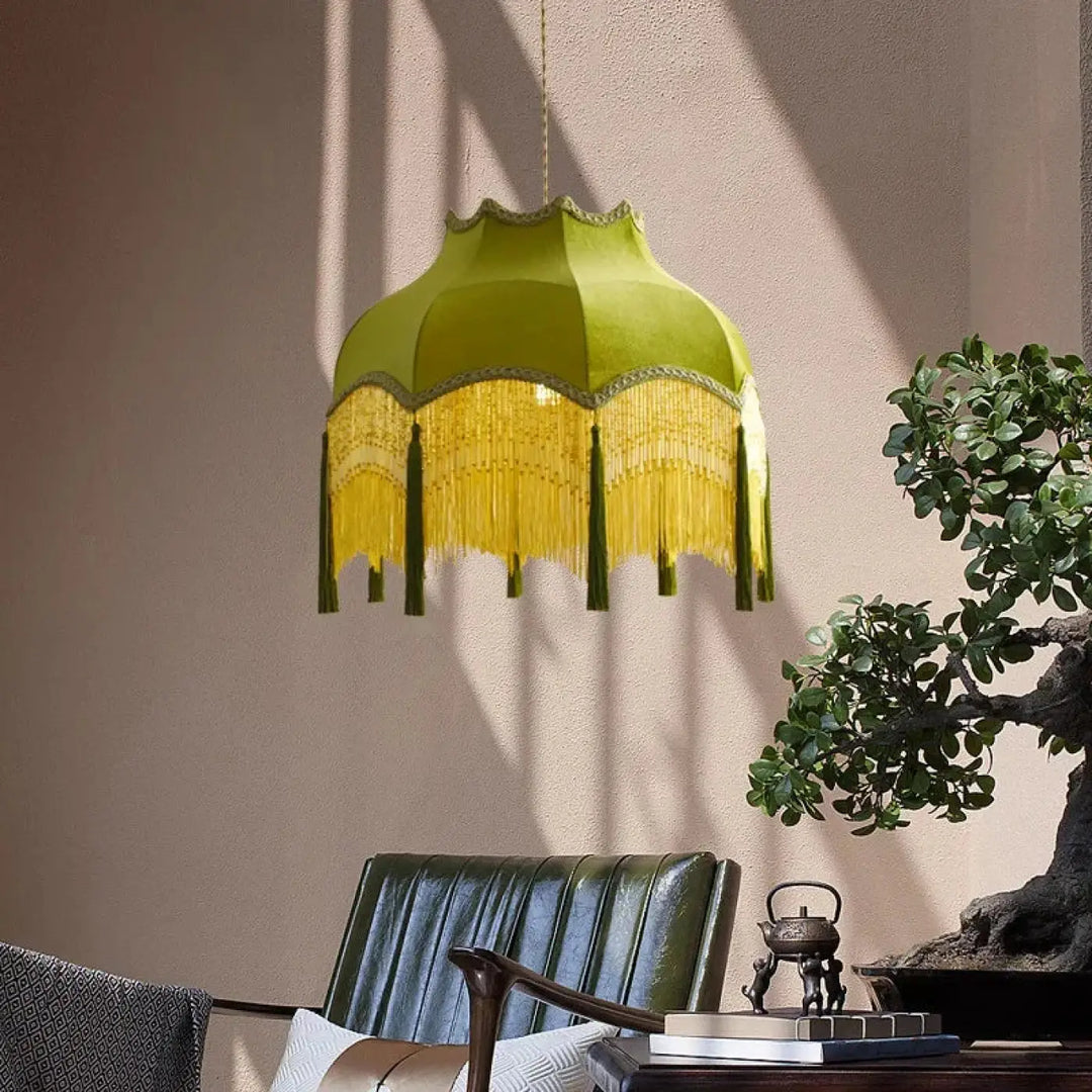 Suspension luminaire vert au style vintage inspiré des vieux bars

