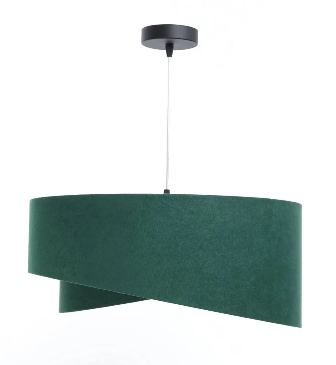 Suspension luminaire verte galaxy auric en velours vert émeraude avec fixation plafond noire élégante et cordon métallique fin