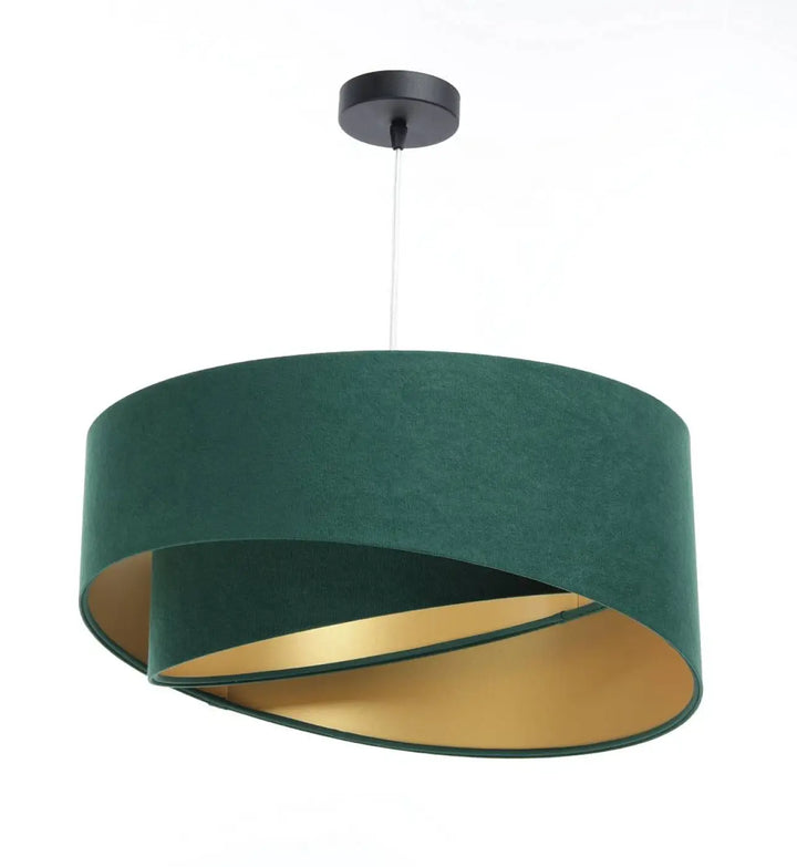 Suspension luminaire verte en velours émeraude avec intérieur doré et fixation plafond noire galactic auric vert