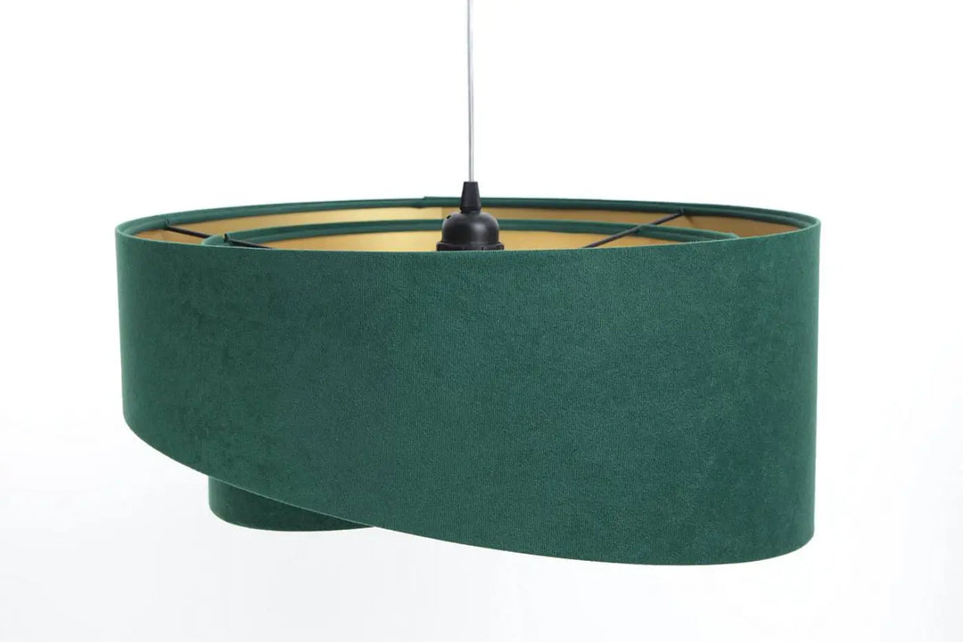 Suspension luminaire verte galaxy auric en velours vert profond avec design cylindrique incurvé et support en métal noir